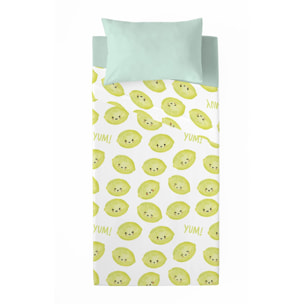 Kwanimals - Juego de Sábanas Estampadas - Infantil - Incluye 1 Funda de Almohada - 100% Algodón - Limon