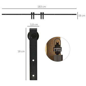 Herrajes Puertas Correderas 183 cm, Kit para Puerta Corredera Doble de Madera Ancho 45 cm, Mueble de TV, Armario, Acero al Carbono, Negro