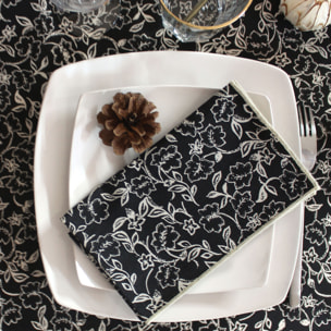 Lot de 4 serviettes de table motif fleuri - Noir