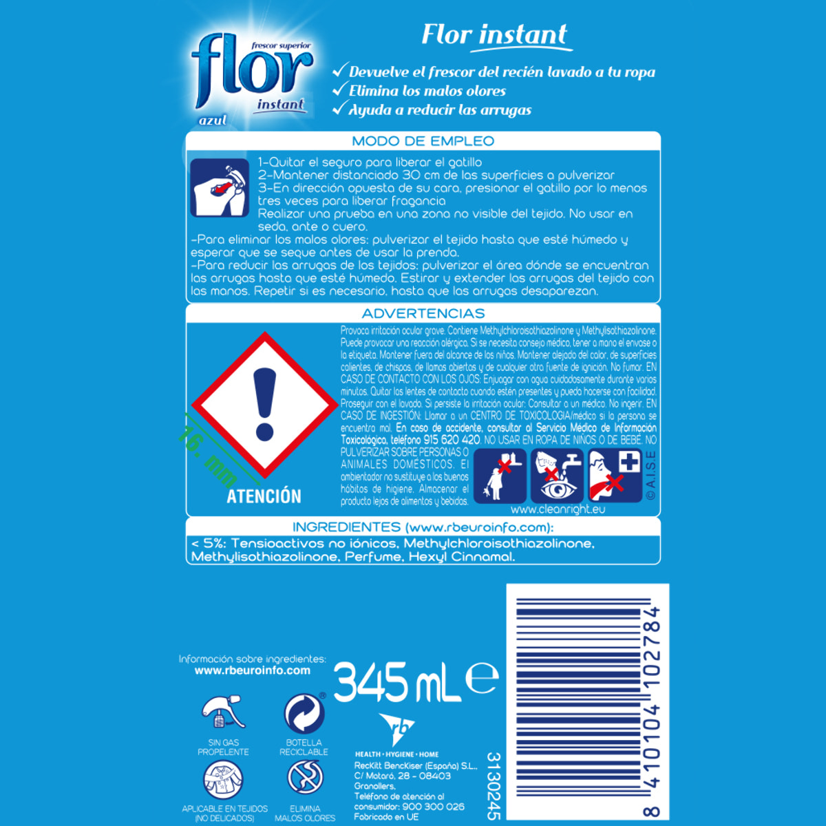 Flor Instant Azul Perfumador para la ropa 345 ml, pack 2 unidades