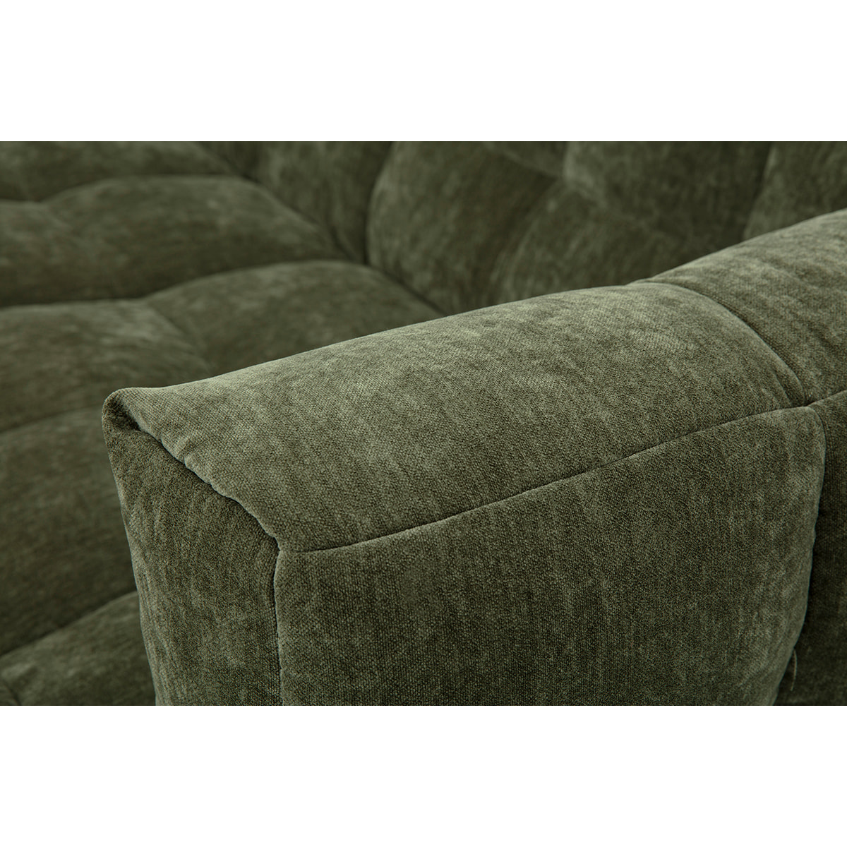 Canapé d'angle droit design 3 places en tissu effet velours vert kaki CORTO