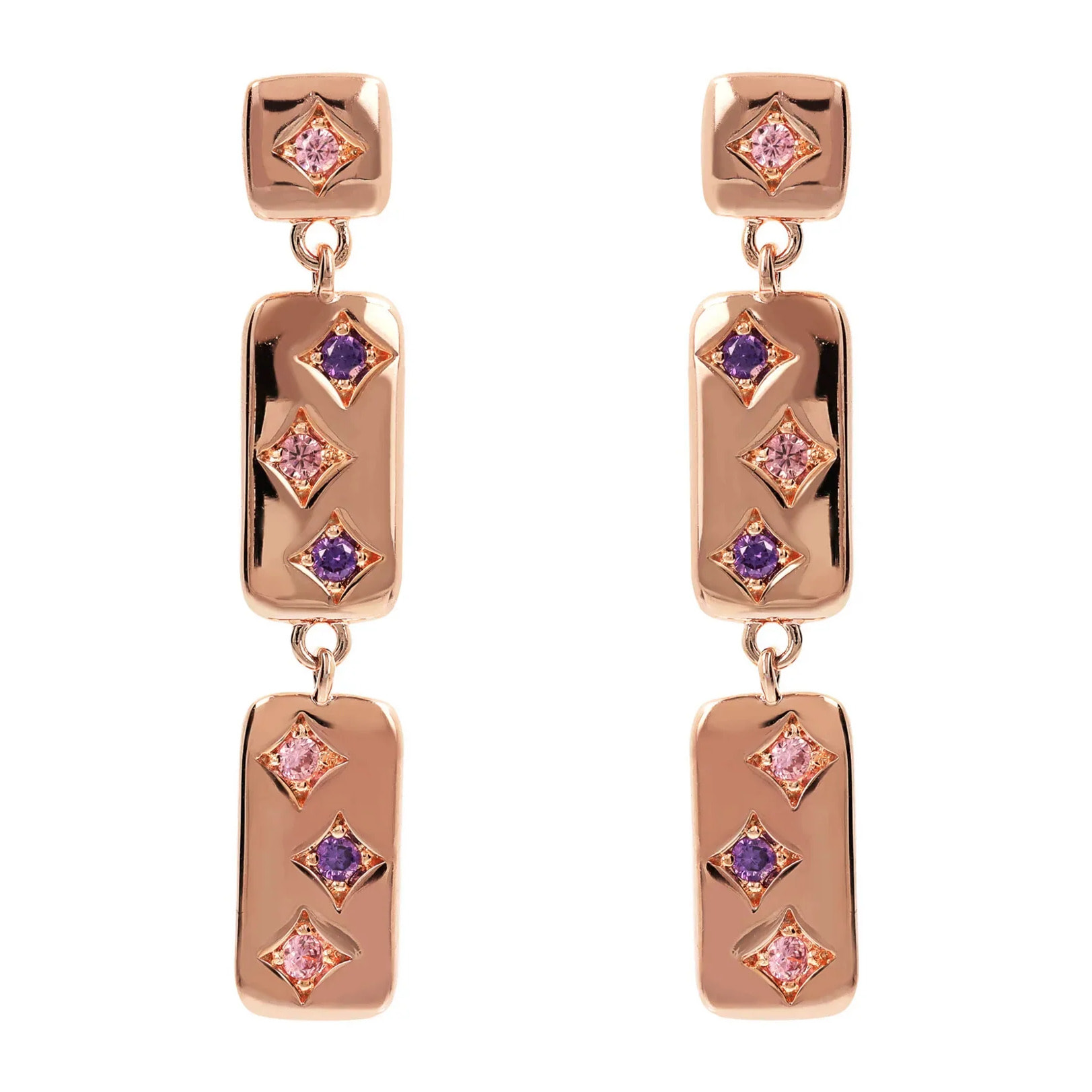 Orecchini Pendenti Étoile con Elementi Rettangolari e Punti Luce in Cubic Zirconia Blu