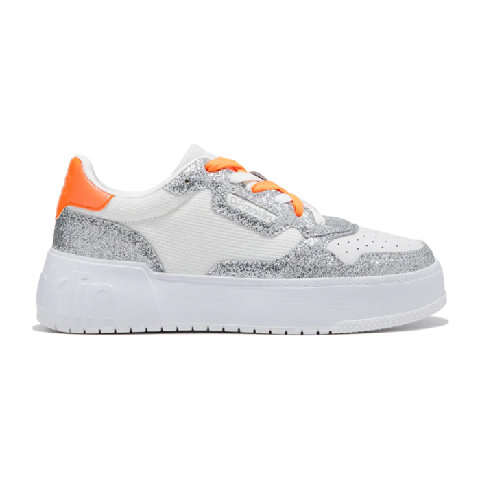 Zapatillas Deportivas Casual Mujer Court Basic Mesh Glitter Plata D.Franklin