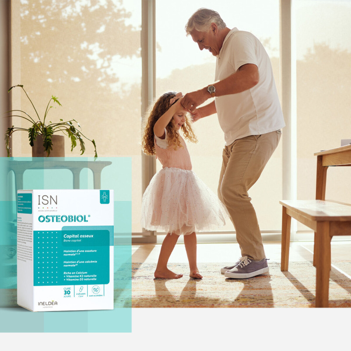 ISN - Osteobiol- Complément alimentaire riche en calcium, vitamines D3 et K2 d'origine naturelle - Maintien de la densité osseuse - Sans allergène - Cure de 30 jours