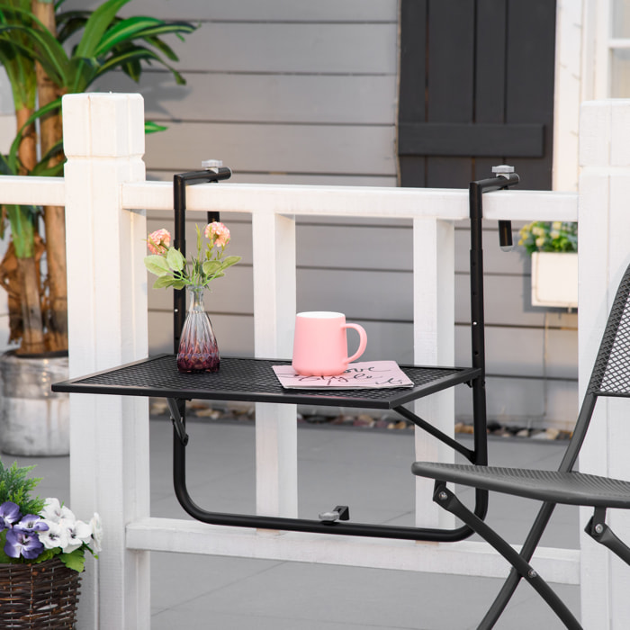 Mesa Colgante de Balcón, Mesa Plegable para Balcón de Metal para Barandilla, con Altura Ajustable en 4 Niveles, Carga 10 kg, para Terraza, Jardín, Exterior, 60x60x57-72 cm, Negro