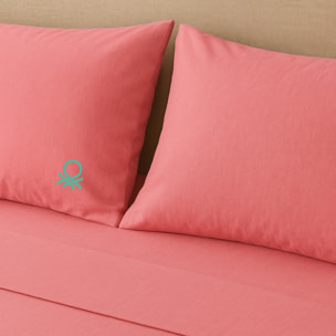 Set 4pzs sabana doble: sabana plana (240x280cm c/ dobladillo simple 5cm) + sabana bajera (160x200+40cm flap) + 2 funda de almohada (50x85cm) 100% alg