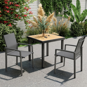 Juego de 2 Sillas de Jardín Exterior Sillas Terraza Exterior Apilables Sillones de Comedor con Tela Transpirable Marco de Acero Reposabrazos y Respaldo 56x58x89 cm Gris Oscuro