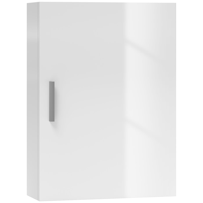 Armario de Baño Pared, Mueble de Baño Colgar con Estantes Ajustables de Vidrio Templado, Ahorro de Espacio, para Entrada, 40x15x55 cm, Blanco Brillo