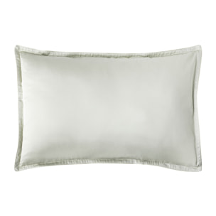 Parure de lit unie en satin de coton bio, taies carrées, TEOPHILE, Vert tilleul