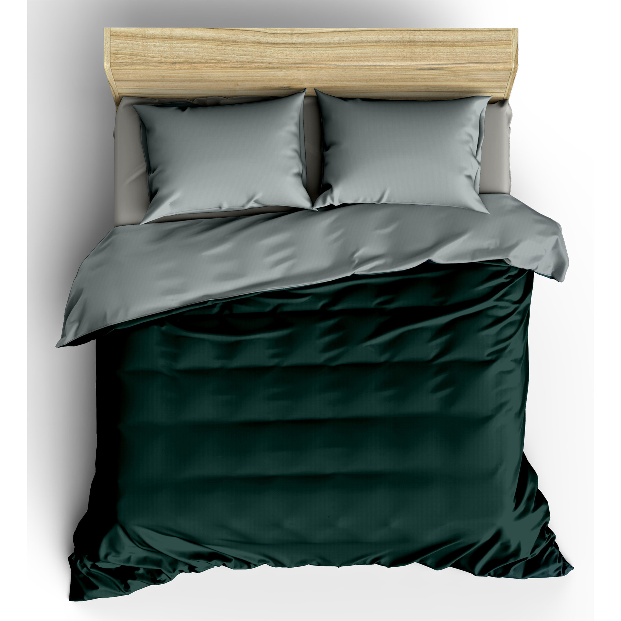 White & White Parure copripiumino singolo Bicolore 100% cotone percalle Verde e Grigio