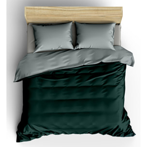 White & White Parure copripiumino singolo Bicolore 100% cotone percalle Verde e Grigio