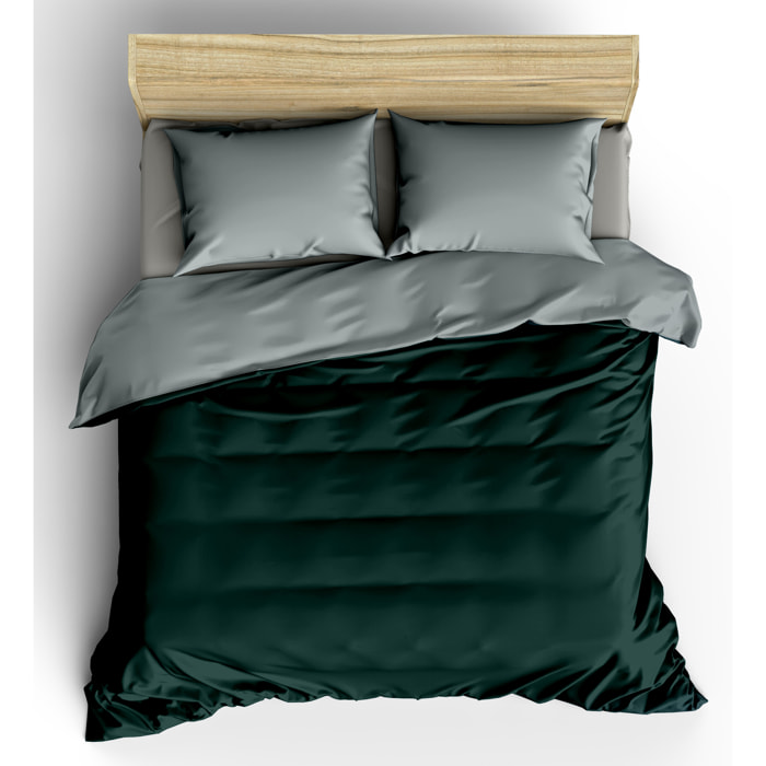 White & White Parure copripiumino singolo Bicolore 100% cotone percalle Verde e Grigio