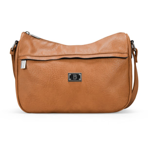 Bolso bandolera tostado con bolsillo frontal y logo