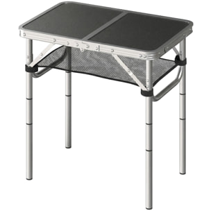 Table de camping pliable réglable alu noir avec rangement filet