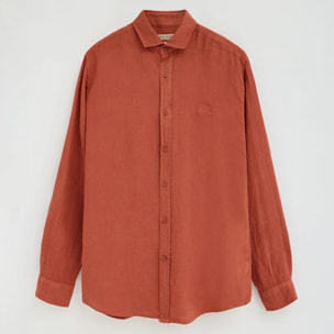 Camisa rojo ladrillo de lino de corte regular con bordado Polo Club