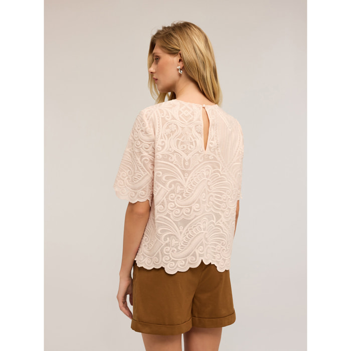 Motivi - Blusa de organza bordada - Rosa