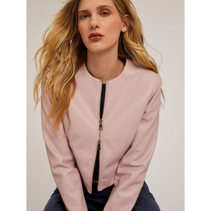 Motivi - Cazadora sin cuello en tejido revestido - Rosa