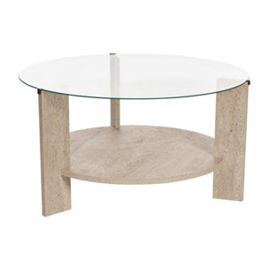 Table basse en bois "Clara" - 75 x 75 x 40 cm - TravertinTransparent