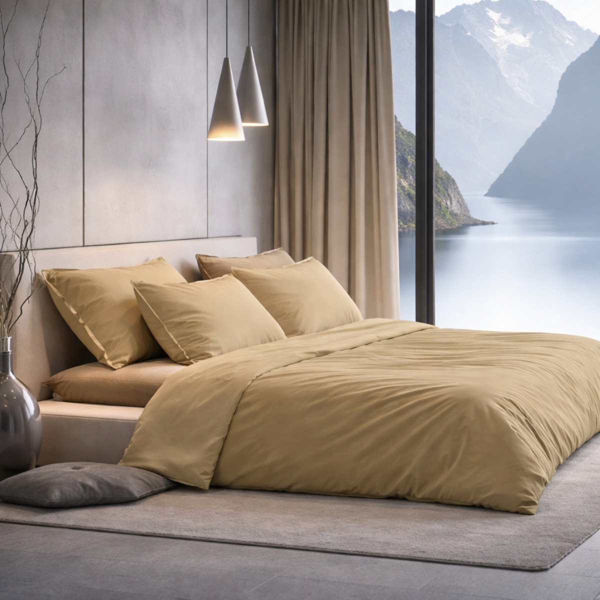 SARTORIALE Completo letto Elegance Tinta Unita in Percalle_Piazza e mezza_Sabbia