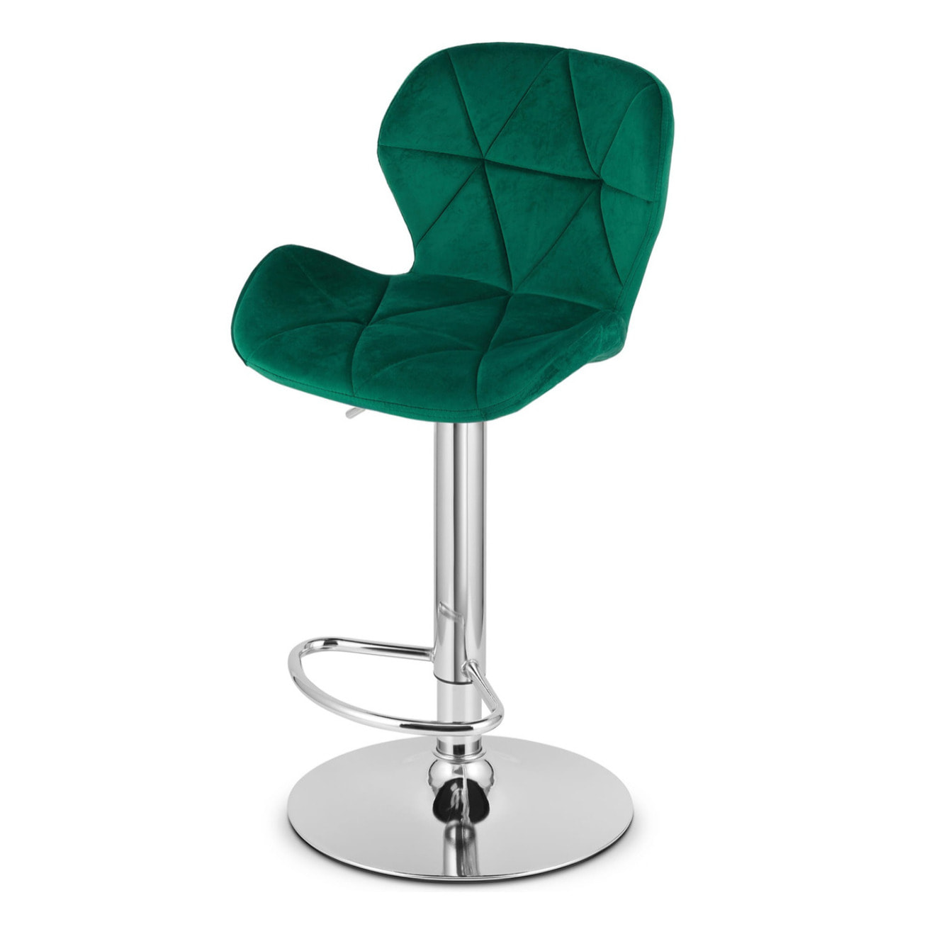 Sgabello da bar West in velluto verde e base cromata
