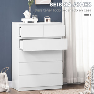HOMCOM Cómoda Moderno con 6 Cajones Cajonera de Madera Cómoda de Dormitorio para Entrada Salón Oficina Carga 50 kg 80x39x115 cm Blanco