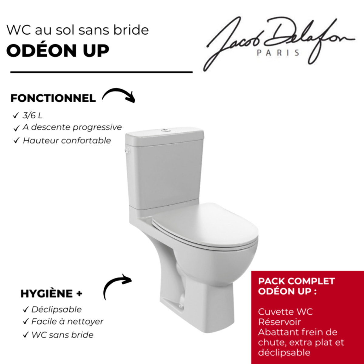 WC au sol sans bride Odéon Up + abattant extra-plat