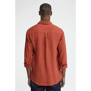 Camisa rojo ladrillo de lino de corte regular con bordado Polo Club