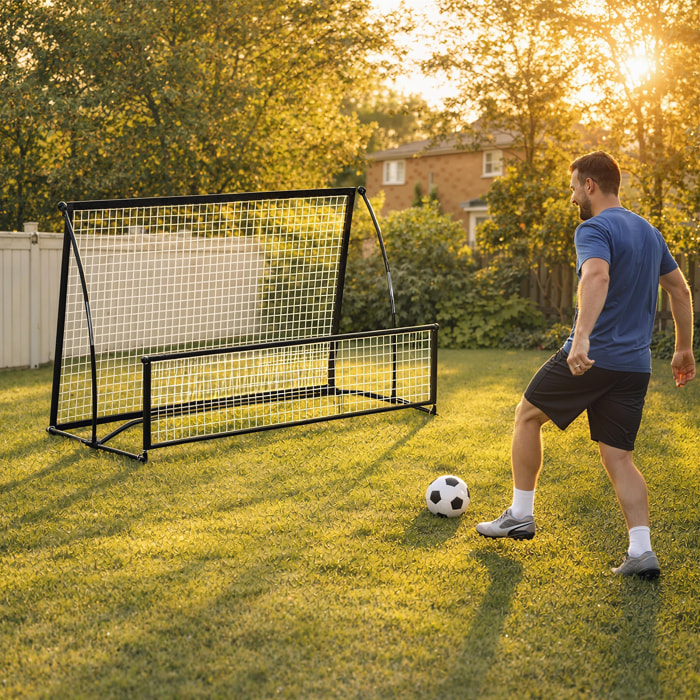 Filet de rebond football double face avec sac métal noir