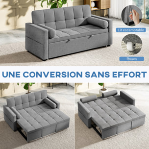 Canapé convertible 2 places style Chersterfield effet capitonné 2 coussins inclus tissu gris chiné