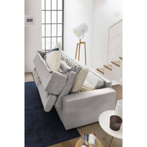 Divano letto con penisola Afar, Sofà con apertura girevole, Penisola contenitore Destra, Braccioli slim, 100% Made in Italy, Cm 260x95h90, Grigio