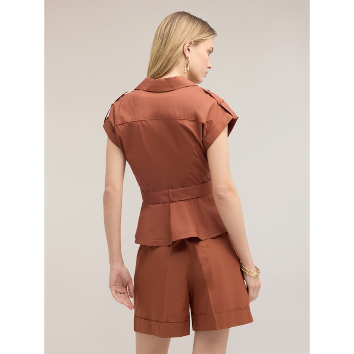 Motivi - Camicia in popeline con tasche - Marrone