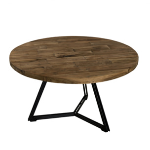 ALIDA - Table basse ronde 75x75cm plateau teck recyclé pieds métal noir