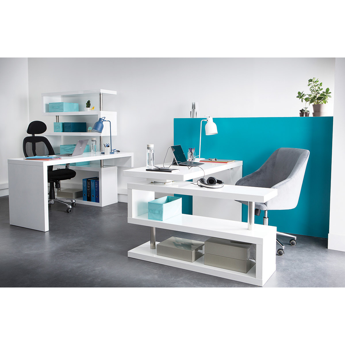 Bureau modulable design noir laqué L140-218 cm MAX