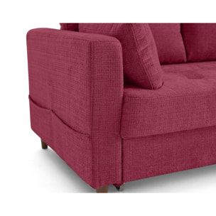 Anna - canapé droit 3 places convertible avec poche en velours texturé - Prune