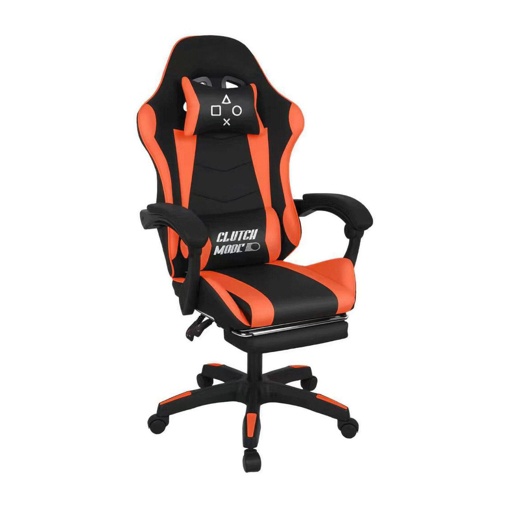 Clutch - Sedia da Gaming Ergonomica con Cuscino Lombare Poggiatesta e Poggiapiedi in PVC Nera e Rossa