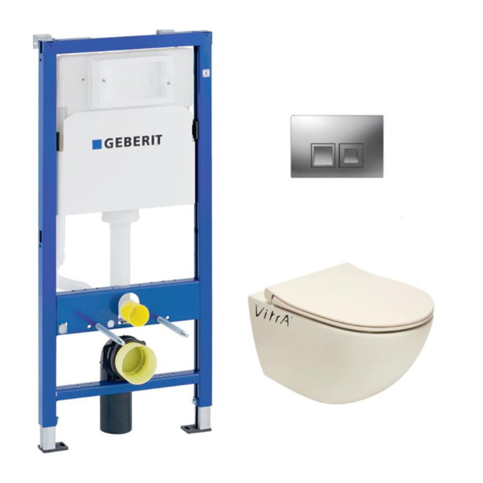 Pack Bati-support Geberit Duofix + WC sans bride Vitra Sento + Abattant softclose + Plaque chrome mat (TaupeSentoGeb2)