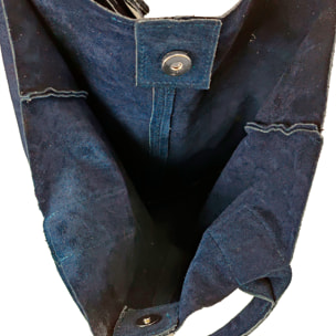 Borsa Donna in vera pelle Made in Italy colore Blu dimensioni cm 40x35x15