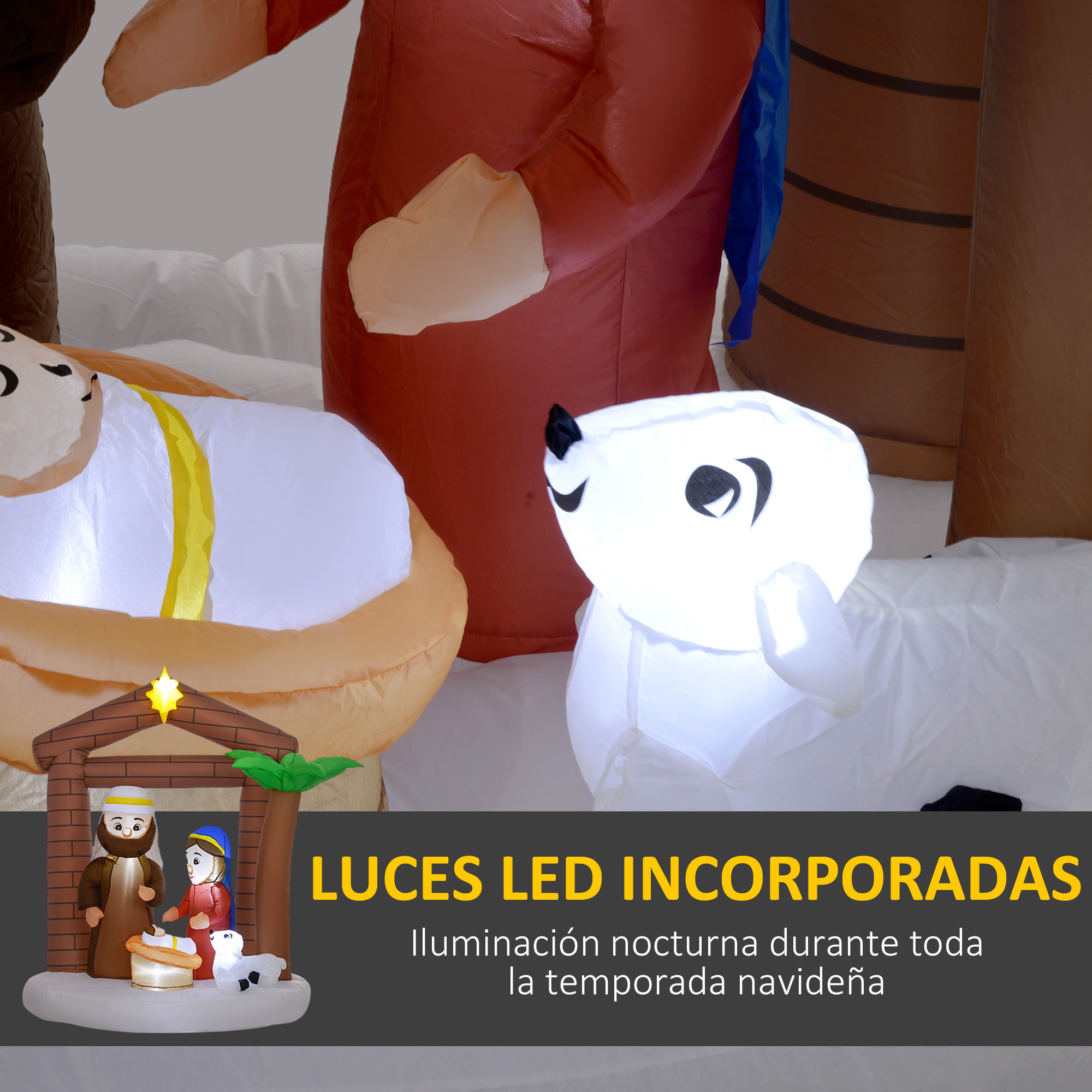 Belén Inflable Navideño Decoración Inflable Navideña con Luces LED e Inflador Hinchable Navidad para Exterior 150x90x185 cm Multicolor