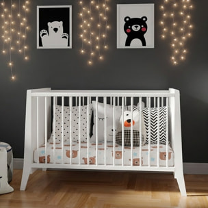 Lit Evolutif Timéo à barreaux 60 x 120 cm, Blanc, en Bois, 3 Hauteurs, Barreaux amovibles