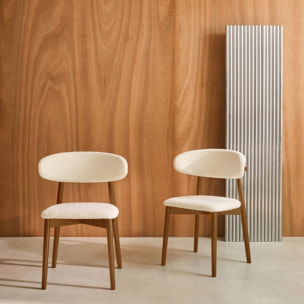 Chaise bois d'hévéa et tissu bouclette (lot de 2)  PAOLA