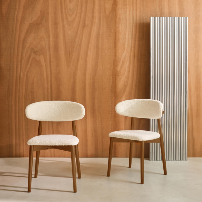 Chaise bois d'hévéa et tissu bouclette (lot de 2)  PAOLA