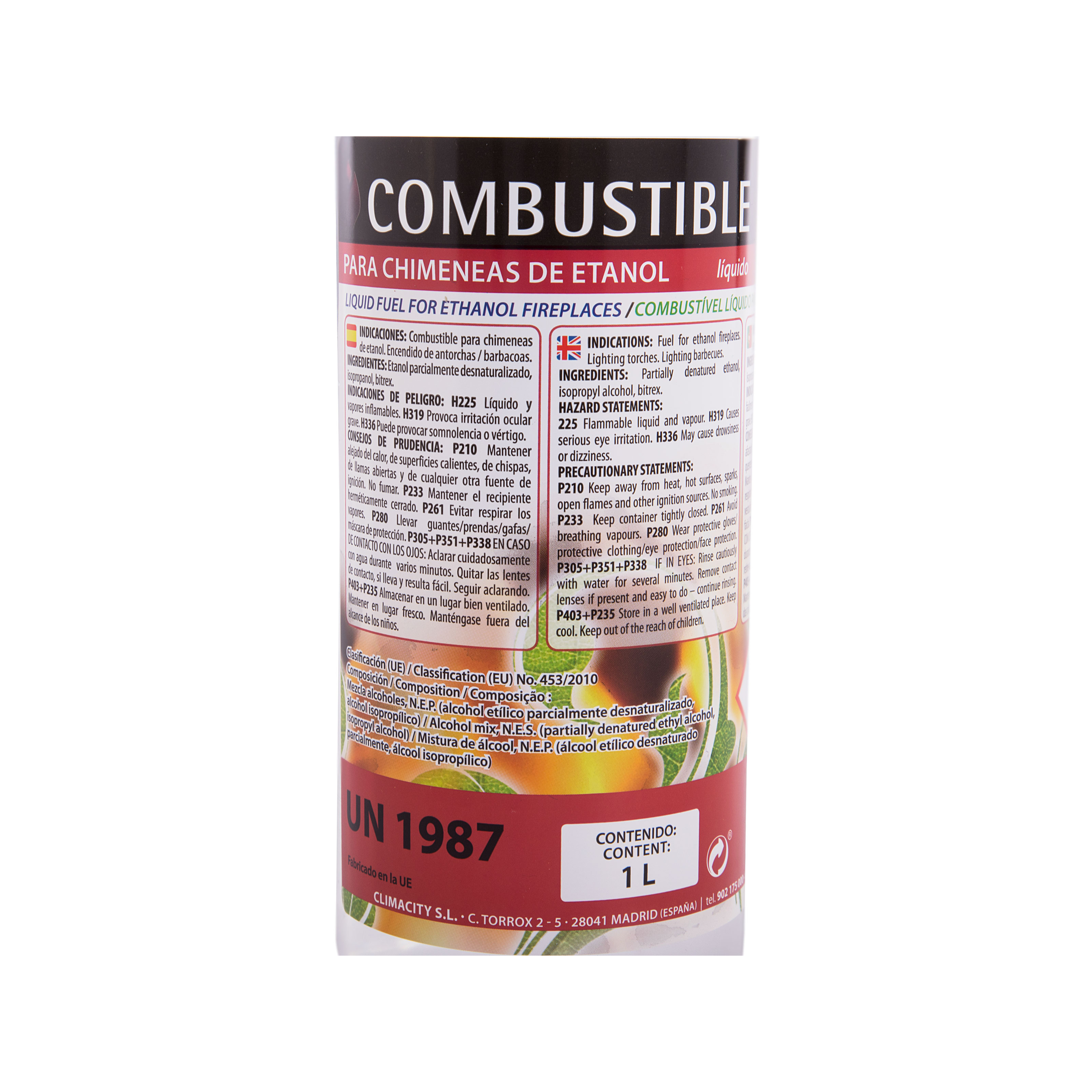 Combustible Etanol de origen natural aroma neutro. Caja 12 Botellas 1L LIQ-12B PURLINE