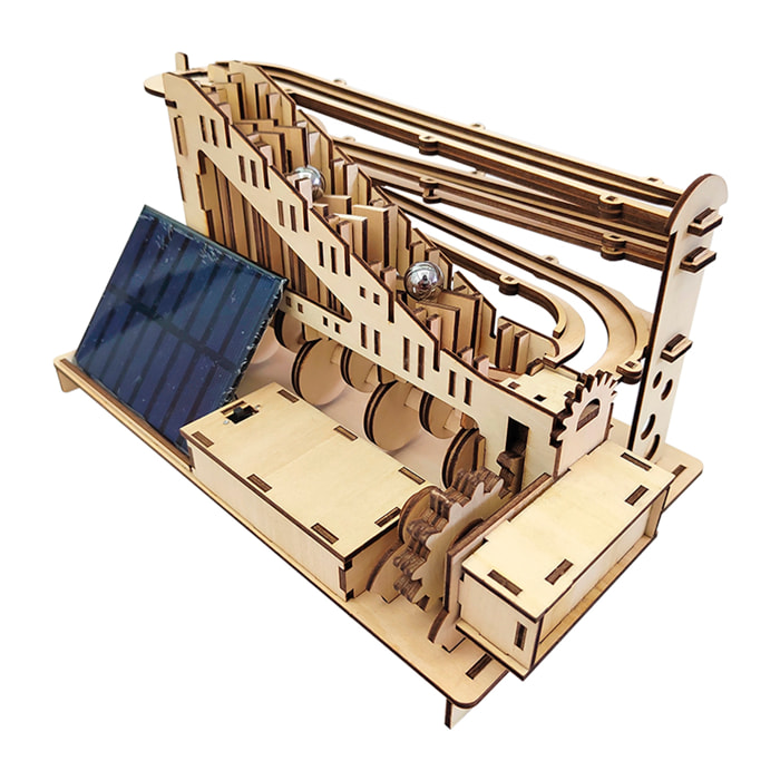 Maqueta de Madera 3D, con movimiento mecánico diseño de Bolas de Escalera con panel Solar. 188 piezas.