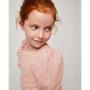 BLUSA MANGA ABULLONADA BRILLO ROSA