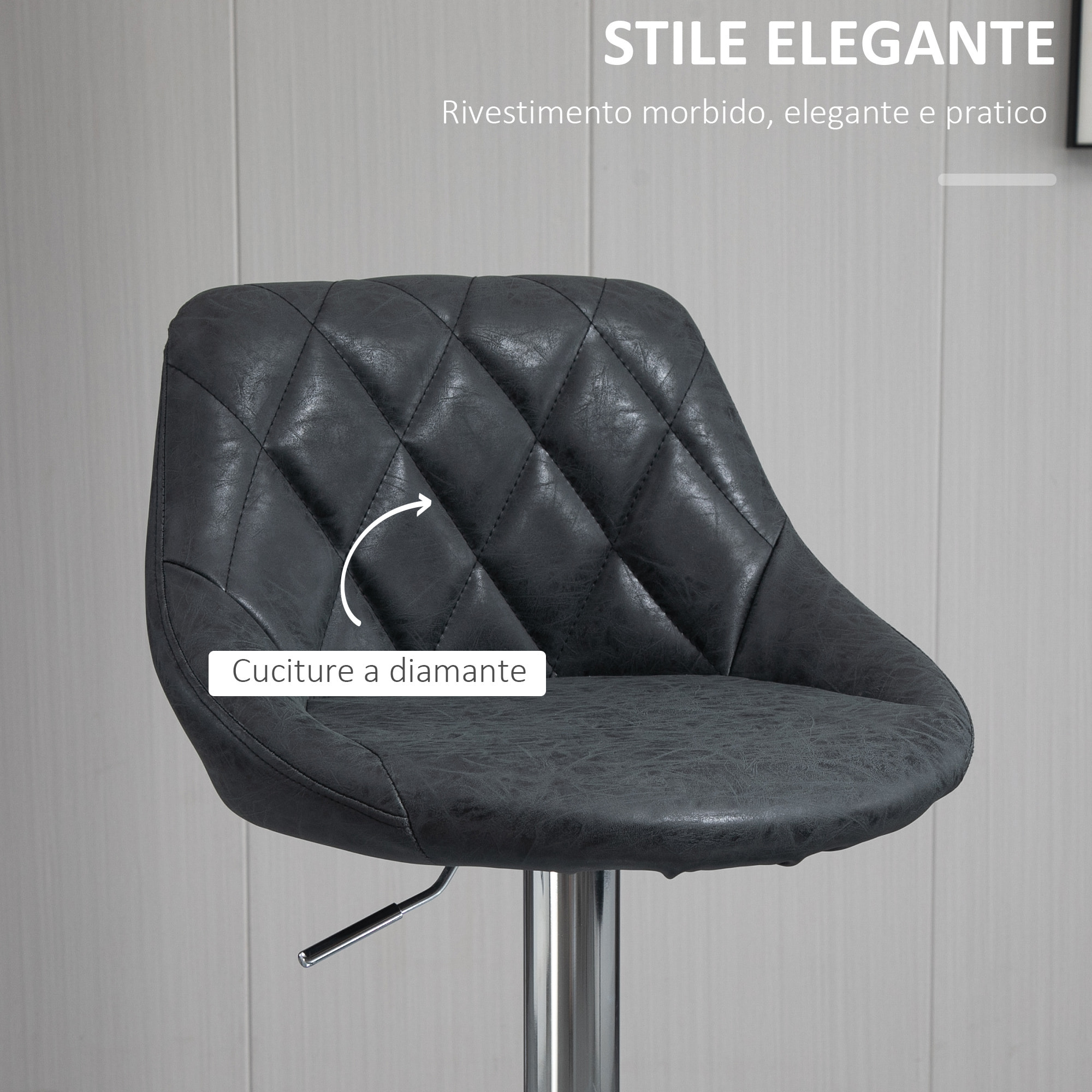 HOMCOM Set 2 Sgabelli da Bar di Design Girevoli con Altezza Regolabile - Nero