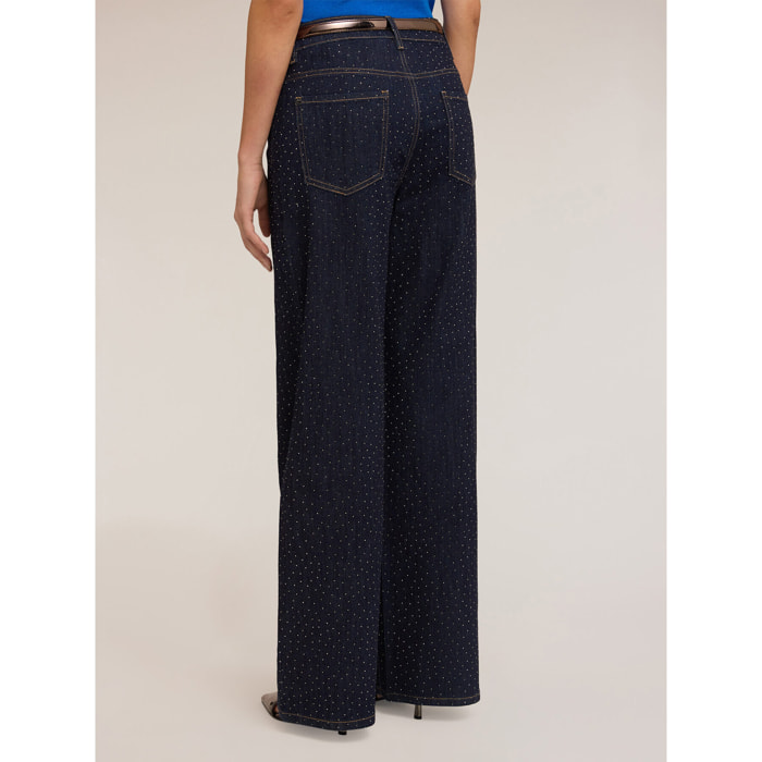 Motivi - Pantalones palazzo vaqueros con micro tachuelas - Azul