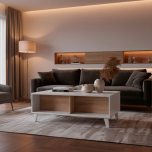 Tavolino Da Caffè Tavolo Basso Con Piano Sollevabile Da Salotto Soggiorno Moderno Con Ripiani Salvaspazio Design 100 x 68 x 38–50 Cm Bianco E Rovere
