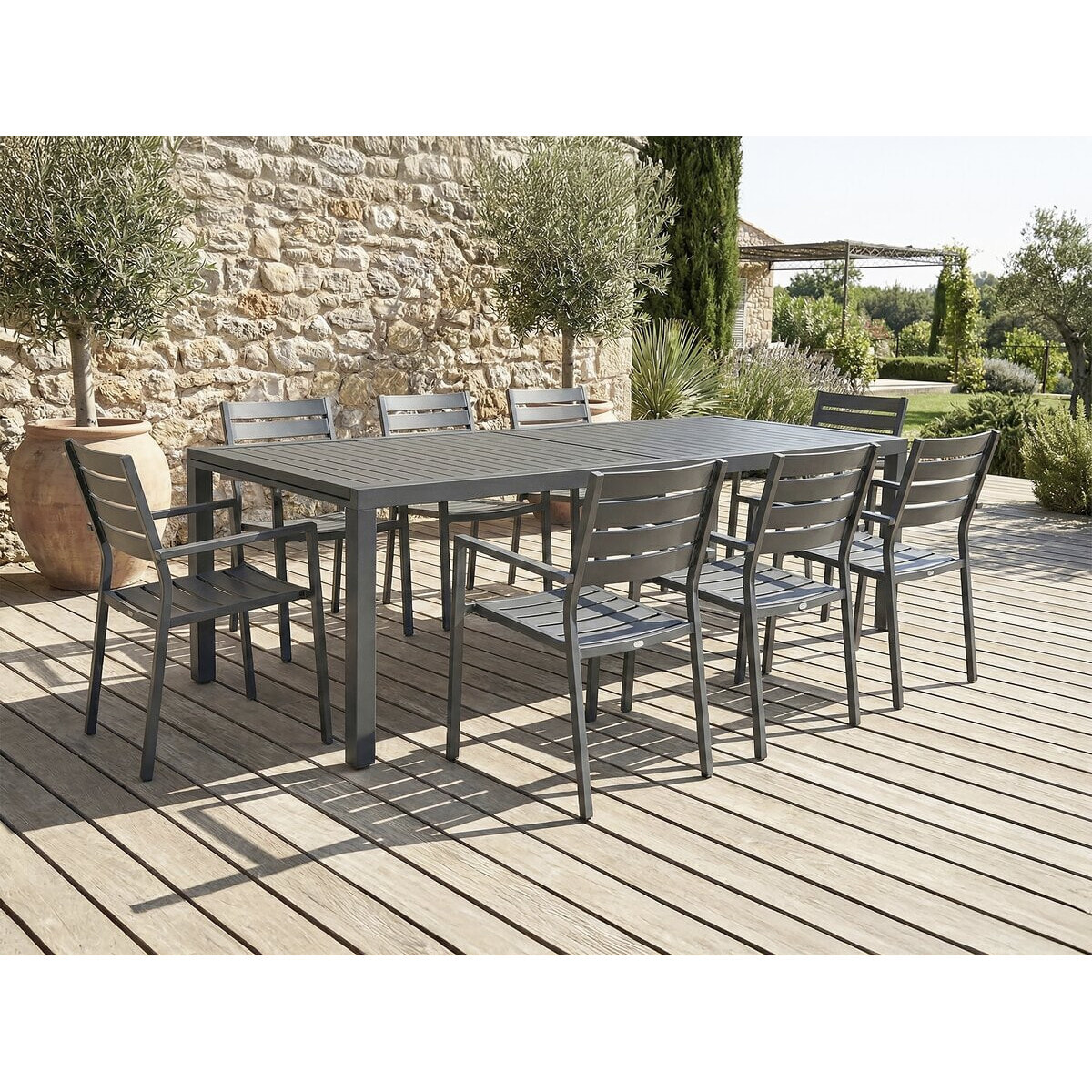 Table de jardin extensible en métal "Salou" - 240/300 x 100 x 75 cm - Gris