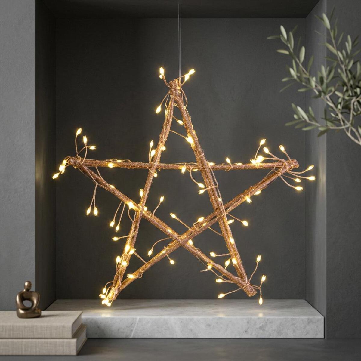 Stella legno con led camp.da int. - Pezzi 1 - ORO - Bianchi Dino SpA