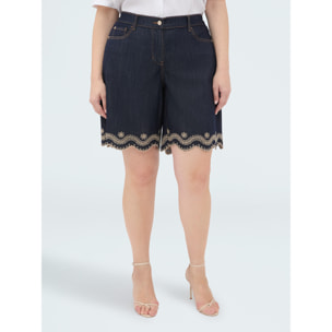Fiorella Rubino - Bermudas vaqueras con bordado san gallo - Azul